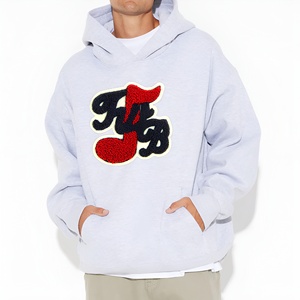 <b>Light</b> Grey Chenille <b>Letter</b> Hoodie Oversized Streetwear Pullover Sweatshirt Premium Cotton Fabric Custom Branding OEM ODM Hoodies - Product Image 1