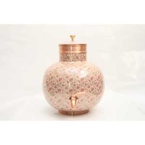 Designer Paisley Printed Copper Water Dispenser Large Ayurvedic Metal Matka for Healthy Water <b>Storage</b> with Leak Proof Brass Tap - Product Image 4