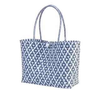 Exquisite Dark Blue White Floral Design <b>Handbag</b> <b>And</b> Handmade Bag With <b>Matching</b> Woven Handle Daily <b>Purse</b> - Product Image 2