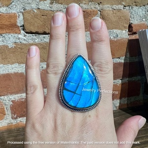 Large <b>Statement</b> Blue Labradorite 925 Sterling <b>Silver</b> <b>Ring</b> Original Gemstone Women's Factory Price Jewelry for Party - Product Image 2