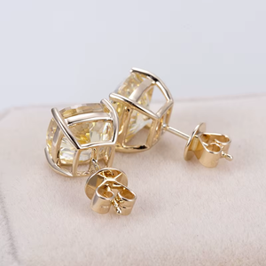 Women's Yellow Gold Cushion Cut Fancy Diamond <b>Earrings</b> Classic Style Everyday Wear - Product Image 5