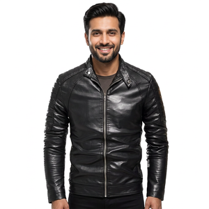 Veste en cuir de motard au design optimal pour hommes, veste en cuir d'agneau personnalisée pour hommes, veste en cuir matelassée pour homme - Product Image 5