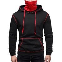 Sweat à capuche épais style Ninja avec bordure rouge, masque cagoule Ninja, cache-visage, pull à capuche Ninja, sweat streetwear