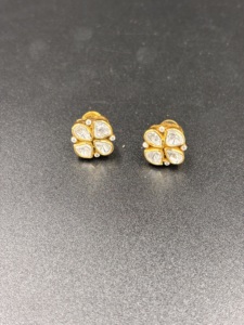 Gold Plated <b>Stud</b> <b>Earrings</b> Flower Shape Pear Cut <b>Crystal</b> Rhinestone Claw Setting Women's Classic Everyday Wear - Product Image 2