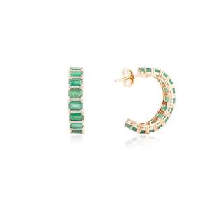 14K Yellow Gold Octagon <b>Emerald</b> Diamond Huggie <b>Stud</b> <b>Earrings</b> IGI Certified VS1 - Product Image 6