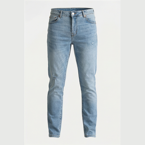 Jean en denim délavé coupe slim à jambe droite pour homme, taille mi-haute, décontracté, en coton, style printemps - Product Image 4