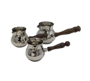 หม้อต้มชากาแฟทำจากสเตนเลสสตีลพร้อมด้ามจับไม้สีเงินสำหรับชงชา - Product Image 1