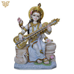 Estatua de mármol de Saraswati sentada |   Murti de Maa Saraswati |   Ídolo de la Diosa Saraswati para Templo y Hogar por MALIYAS Jaipur - Product Image 2