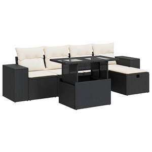 Ensemble de canapés de patio en polyrotin noir, 6 pièces, avec coussins, meubles d'extérieur - Product Image 4