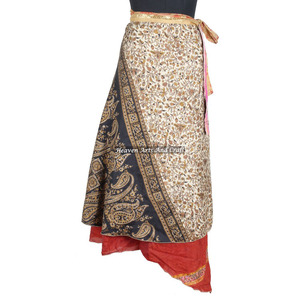 New Long Printed Wrap Around Skirt Rajasthani <b>Old</b> Saree Long Silk Wrap Indian Printed Magic Wrap Skirts Manufacturer Wholesaler - Product Image 1