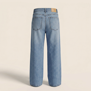 Jean en denim délavé aux enzymes, coupe large, taille haute, extensible, coupe ample, en coton uni, pour usage quotidien décontracté, été et printemps - Product Image 2
