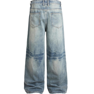 Jean décontracté vintage pour homme, coupe ample, jambe large, en denim noir, style streetwear hip-hop tendance - Product Image 3