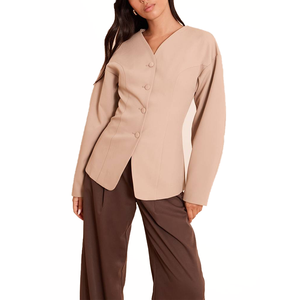 Wholesale Women Solid Color <b>Blazer</b> Suit Set <b>Button</b> Detail Fashion Jacket Office Business Wear Custom OEM ODM Manufacturer Best - Product Image 1