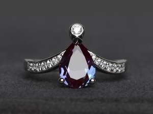 Anillo de Compromiso de Alejandrita con Corte de Pera, Anillo de Plata de Ley con Gema, Joyería de Piedra de Nacimiento de Junio - Product Image 6