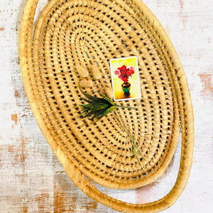 Handwoven Rattan Serving Tray with Handles Round Rattan Tray for Table Decor <b>Rectangular</b> Cane Serving Tray - Product Image 1