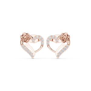 Boucles d'oreilles en or rose 18 carats avec diamants cultivés en laboratoire, motif floral en forme de cœur, pour femmes – Bijoux élégants au design romantique - Product Image 1