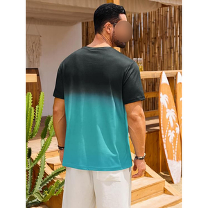 Teal Gradient Palm Tree Bird Silhouette Short Sleeve Crew Neck Casual Summer Men T <b>Shirt</b> - Product Image 2