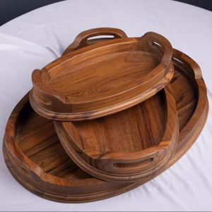 Plateau de service personnalisable en bois d'acacia naturel de grande taille avec poignée pour la décoration de la maison, les réceptions, le petit-déjeuner, la table à café - Product Image 1
