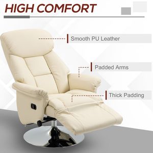 Cream White PU Leather Adjustable Recliner Chair with <b>Footrest</b> & Padded Arms Steel Base Recliner - Product Image 6