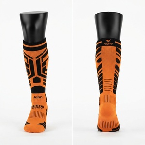 Premium 320 GSM Wool Spandex Field Hockey <b>Socks</b> Orange <b>Black</b> Cushion Knit Custom Logo Quick Dry Breathable Eco-Friendly Men's - Product Image 1