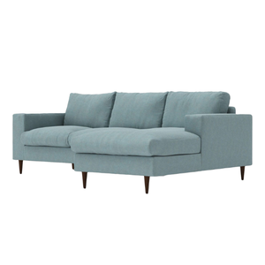 Sofá Modular de Tela Azul Espuma de Mar con Chaise Longue a la Derecha y Patas de Madera Cónicas para Asientos en Grupo - Product Image 1