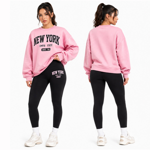 Ensemble de survêtement décontracté pour femme avec imprimé New York, comprenant un sweat-shirt oversize à col rond et un legging taille haute, idéal pour le fitness et la détente - Product Image 4