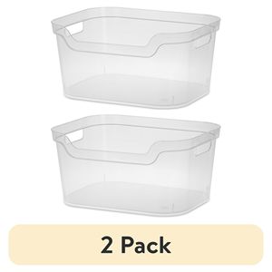 <b>Large</b> Clear Plastic Storage <b>Bins</b> with Scoop Front Easy Access Open <b>Bin</b> 2 Pack - Product Image 1