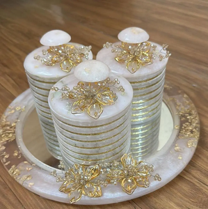 Ensemble de contenants de rangement pour épices en résine Glam, décor floral, couvercles hermétiques à clapet, organisateurs de cuisine, forme cylindrique, design artisanal - Product Image 3