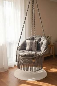 Mistra Gray <b>Macrame</b> <b>Hanging</b> <b>Chair</b> – Handmade Boho Swing <b>Chair</b> for Indoor & Outdoor Use - Product Image 4