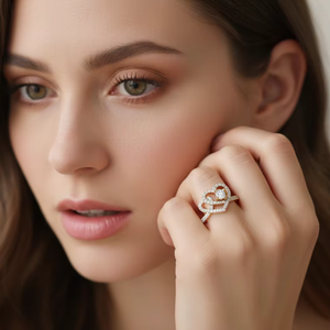 Anillo de Diamantes de Lujo con Doble Corazón Entrelazado, Oro, Amor Eterno, Joyería Fina para Mujer, para Boda o Compromiso - Product Image 6