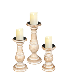 Gran oferta de portavelas de pilar de madera de mango, Juego de 3, proveedor mayorista personalizado, portavelas de madera decorativo para decoración del hogar - Product Image 1