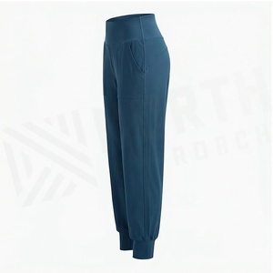 High Waist Solid Color Ankle-Length Yoga <b>Pants</b> With Pockets Breathable <b>Spandex</b> Polyester Women's Sportswear Joggers - Product Image 3