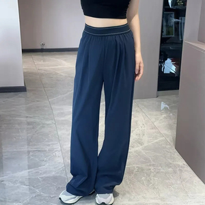Pantalon large pour femme, taille haute, coupe ample, longueur intégrale, couleur unie, décontracté, pour l'été, respirant, avec taille élastique - Product Image 3