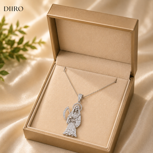 Collar con Colgante de Esqueleto de Moissanita en Oro Blanco Vermeil de 14K, Forma Redonda Brillante, Dije de Diamante, Colgantes Unisex - Product Image 1