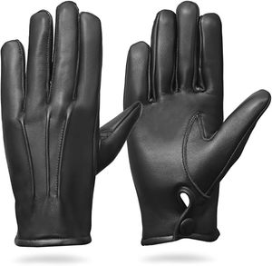 Leather <b>Gloves</b> Wrist Length Unlined Thermal <b>Winter</b> Daily Use Plain Style Black - Product Image 1
