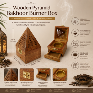 Luxury Handmade Wooden Pyramid Bakhoor Burner|Arabic Oud <b>Incense</b> Burner <b>Box</b> with Storage Drawer Home Fragrance Decor Gift Holder - Product Image 5
