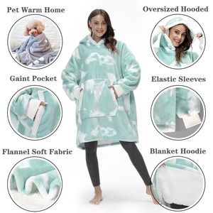Green Tie Dye Wearable Blanket Hoodie Oversized Sherpa Fleece Hooded Blanket Unisex Giant Comfy Sweatshirt Winter Warm - Product Image 1