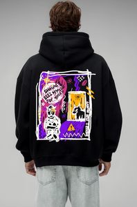 Trendy oversized cotton spandex hoodie <b>pullover</b> <b>men</b> knitted front back print letter doodle winter casual outfit - Product Image 2