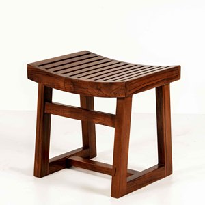 Taburete de madera maciza de estilo moderno de mediados de siglo, con asiento curvo de listones, banco de madera pequeño para sala de estar y baño, venta al por mayor - Product Image 1