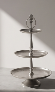 Wholesale Elegant Silver Finish Three <b>Tier</b> <b>Cake</b> <b>Stand</b> Round Metal Dessert Fruit Display <b>Stand</b> Event Table Centerpiece - Product Image 2