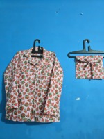 Dames Plus Size Tweedelig Biologisch Katoenen Pyjamaset met Fruitprint, V-hals, Lange Mouwen, Ecologisch, Zacht en Ademend Nachtkleding
