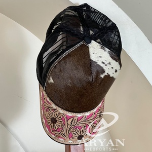 Gorra Deportiva de Cuero Genuino con Diseño Floral Grabado a Mano, Visera Curva y Parche de Piel de Vaca, Estilo Vaquero Occidental para Hombre y Mujer - Product Image 1