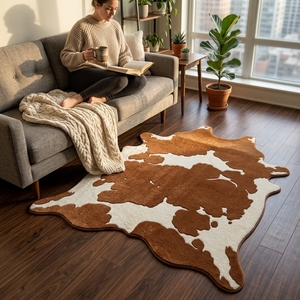 Tapis en laine de luxe en forme de vache, fait main, imprimé animal, tufté, pour la décoration de chambre - Product Image 5