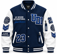 Veste universitaire bleu marine personnalisée avec manches blanches, veste de baseball brodée, veste bomber streetwear haut de gamme