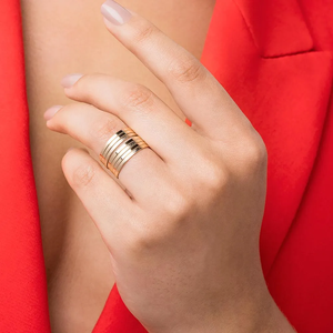 Geometric 10K Real Gold <b>Ring</b> <b>Set</b> Modern Stackable Bands For Women's Fashion Jewelry Daily Wear Jewelry - Product Image 4