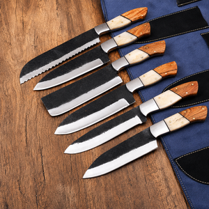 Hand Forged Eco-Friendly Ambidextrous Stainless Steel Razor Sharp 6-Piece Kitchen <b>Knife</b> Chef Set <b>Bone</b> Wooden <b>Handle</b> OEM ODM - Product Image 1