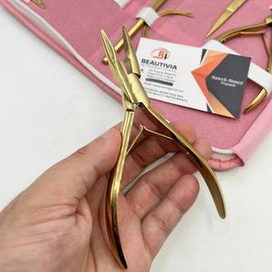 Kit d'outils pour extensions de cheveux en acier inoxydable doré au plasma, avec micro-perles, pince de pose et de retrait, étui rose et LOGO - Product Image 6