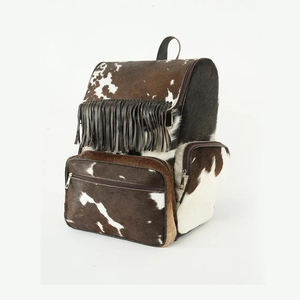 Mochila de Cuero Vacuno con Flecos, Estilo Bohemio, Múltiples Bolsillos, Unisex, Mochila de Día con Respaldo Suave, 15 Pulgadas - Product Image 1