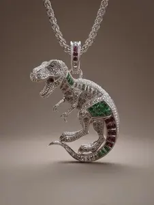 จี้ไดโนเสาร์ประดับโมอิสซาไนต์แท้ทรงกลม 3 กะรัต ชุบทอง 14K เงินแท้สำหรับผู้หญิง ประดับเพชรทิชยา - Product Image 6