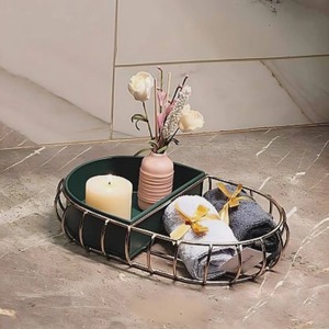 Plateau de toilette en métal avec base miroir, organiseur de cosmétiques, plateau de rangement décoratif pour salle de bain - Product Image 6